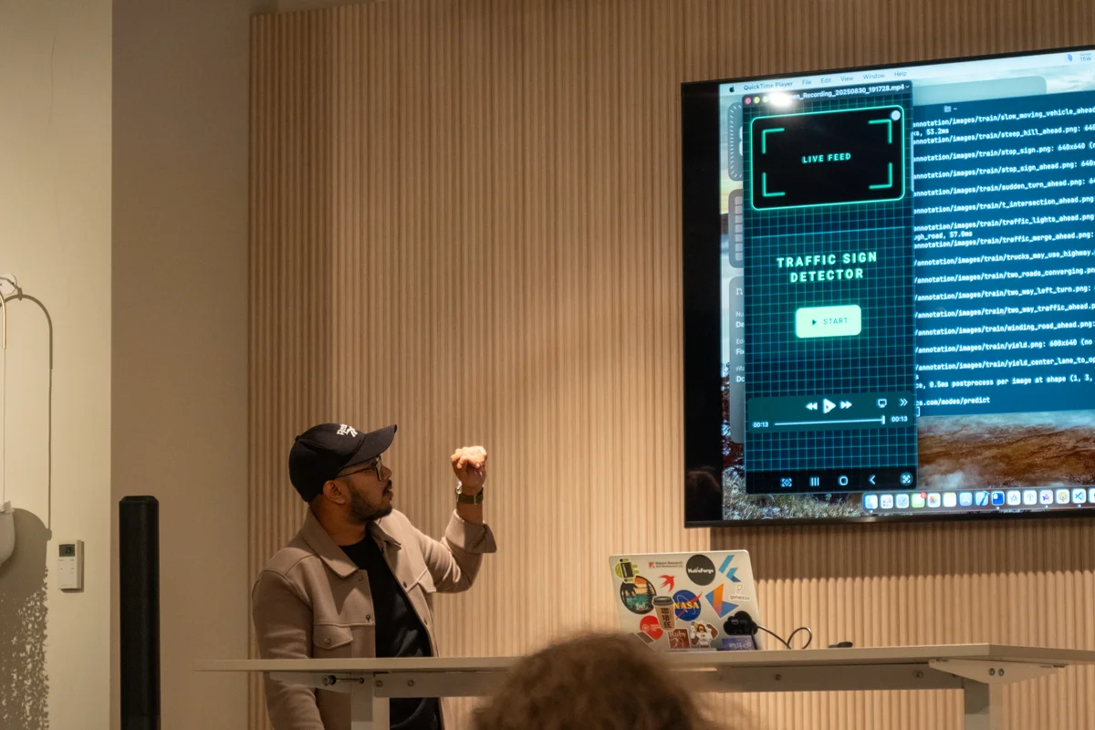Photo of a presentation at Demo Night